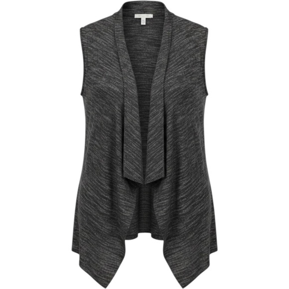 LOGO Lori Goldstein Space Dye Draped Open Front Vest‎ Charcoal Gray Large